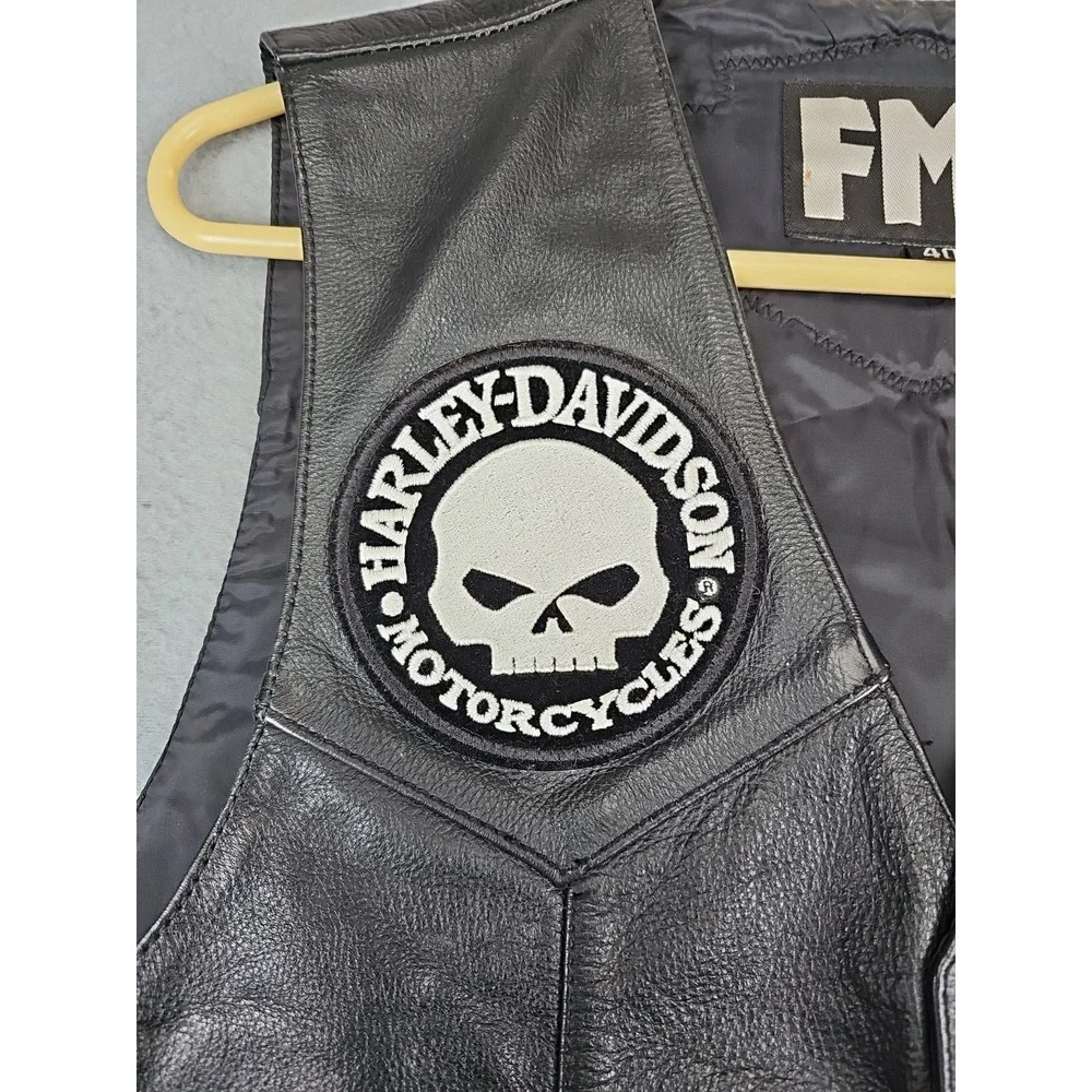 FMC Black Leather Motorcycle Vest Size 40 Harley Davidson 9/11 Memorial HWY 101